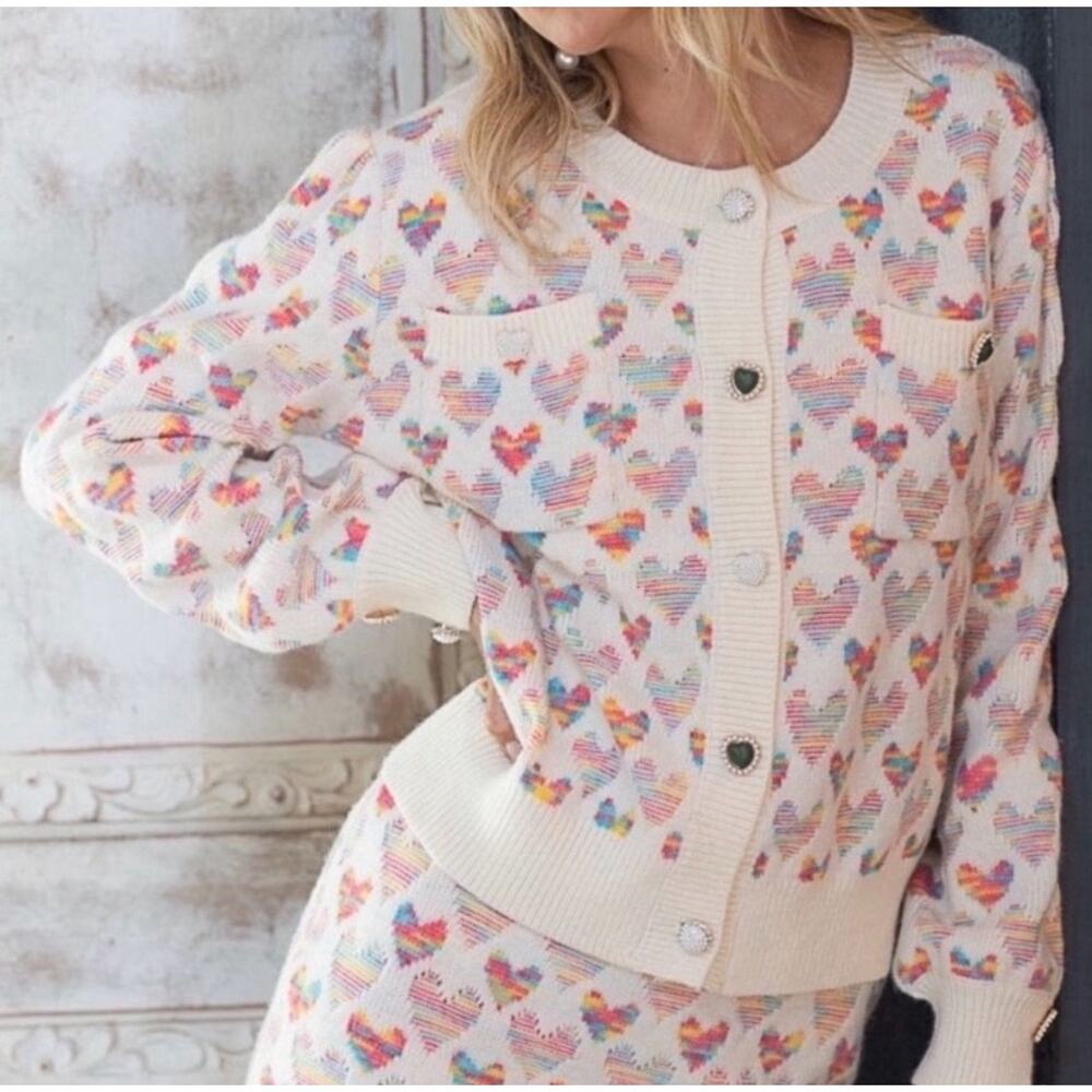 POL Heart Cardigan Sweater Large Button Detail Twee Barbiecore - Picture 2 of 11